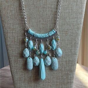Turquoise Cabochon Adjustable Bib Necklace